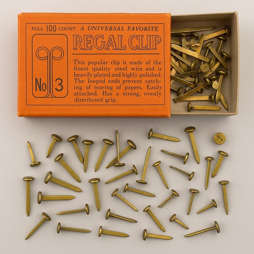 Vintage Regal Clip No. 3 Box Mixed Brass Paper Fasteners Lot